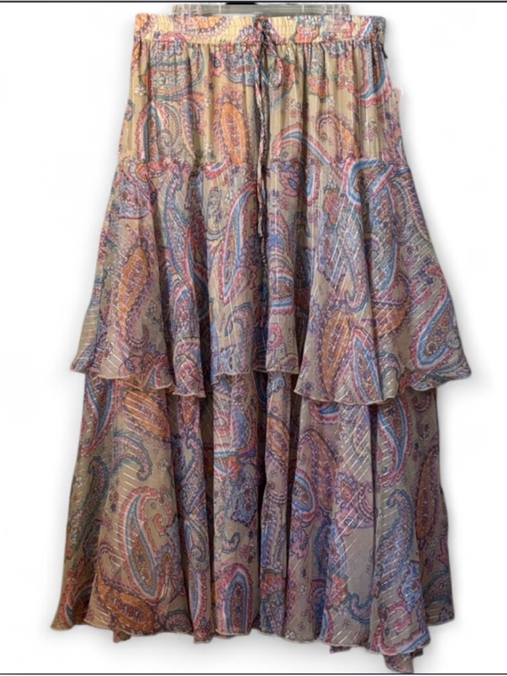 HD Her Destiny NWT Sage Paisley Patterned Maxi Two Tier Skirt Size Medium